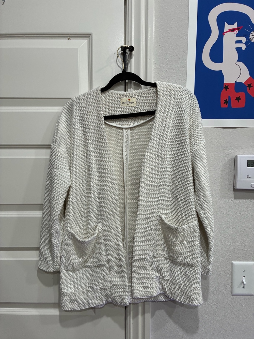 Marine Layer Cream Open-Front Textured Pocket Cardigan